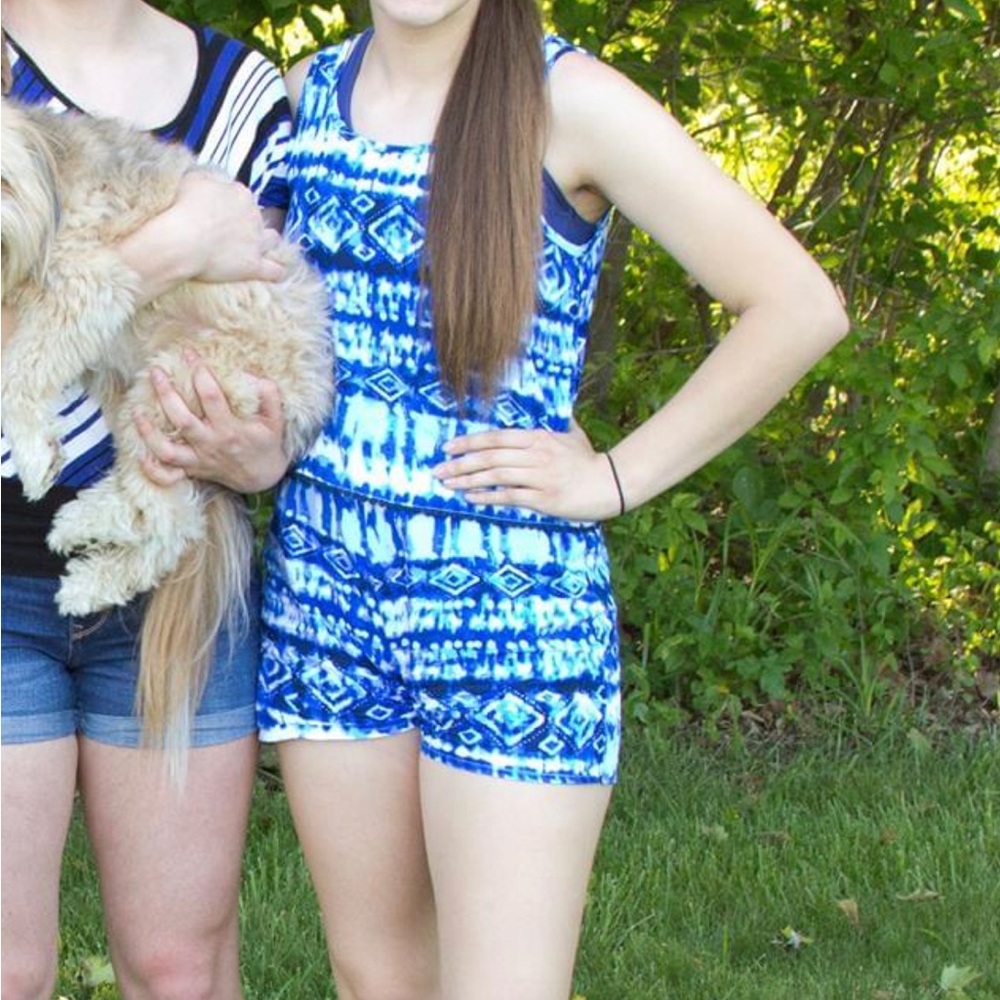 Size 18 blue and white tie-dye romper.
